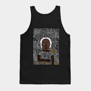 Uncover the Allure of Heqet - A FemaleMask NFT with BlueSkin Color and DoodleGlyph Background Tank Top